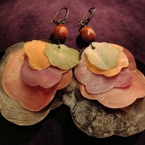 VINTAGE Oversized Capiz Shell Petal Earrings | Bold Boho Multi-Color Dangles